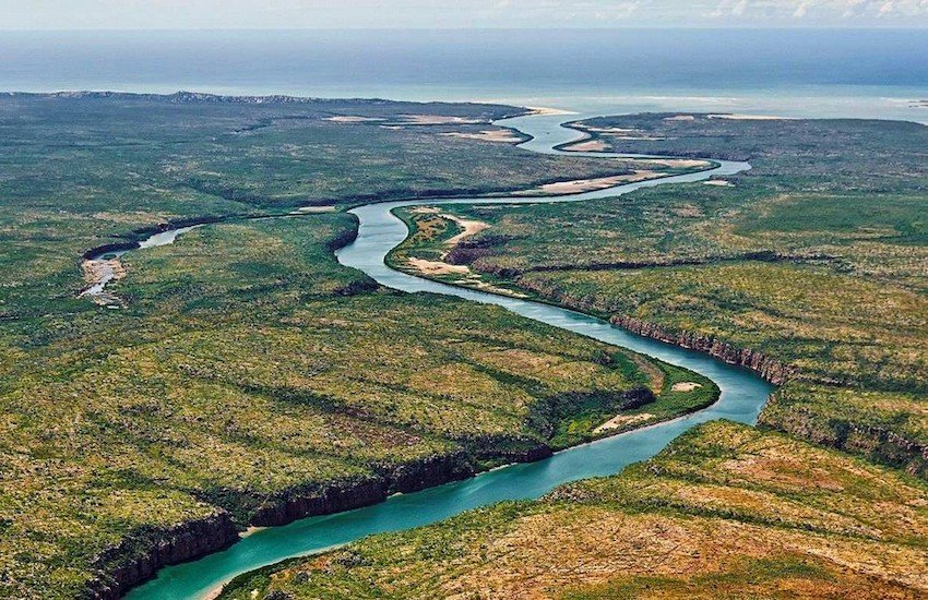 Aerial photo of the river system near Berkeley River Lodge
