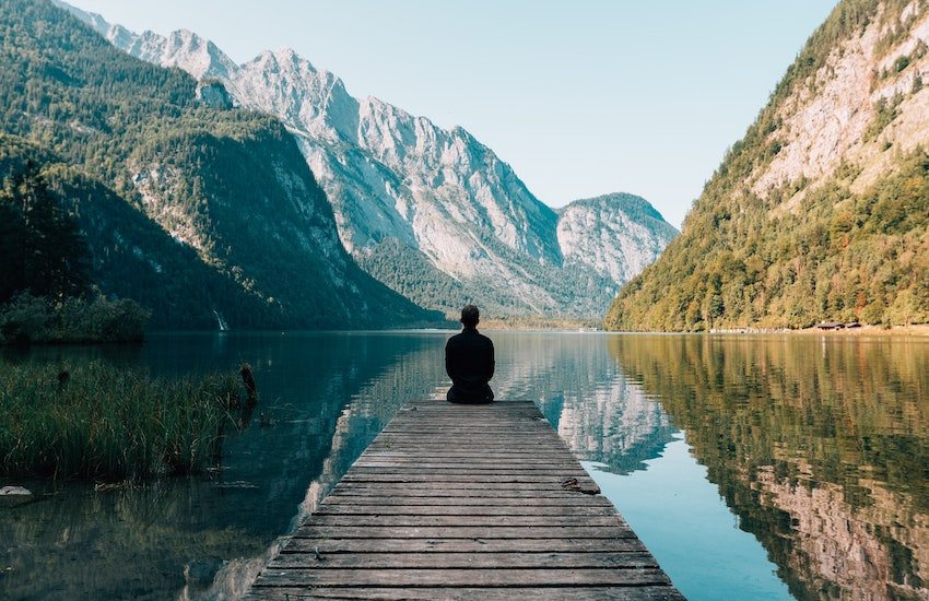 Person looking out at mountains